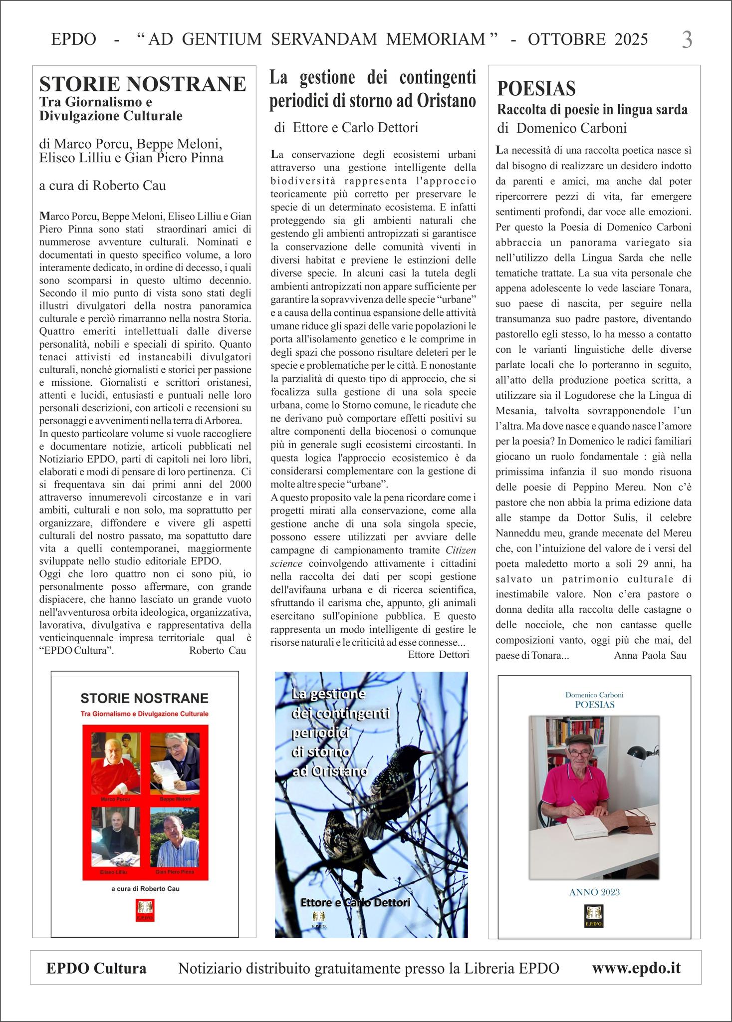 Notiziario Culturale EPDO Oristano